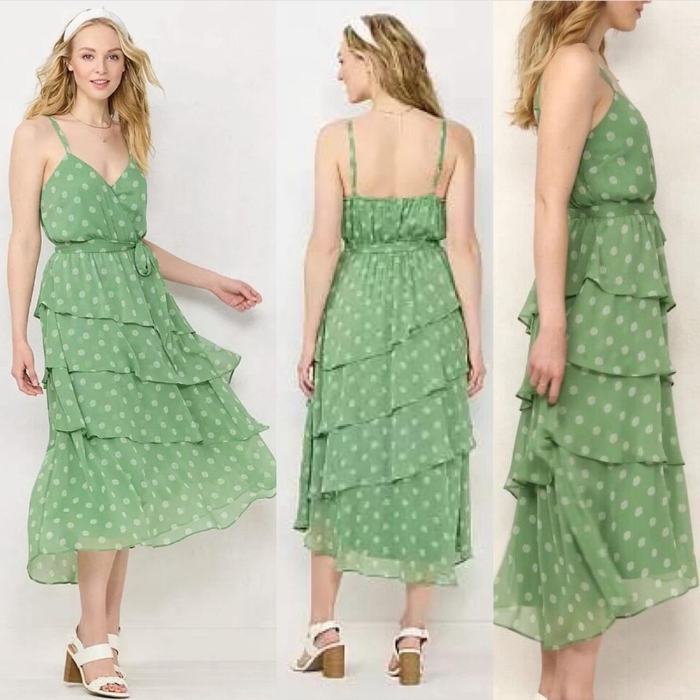 LC LAUREN CONRAD Strappy Tiered Midi Dress XS